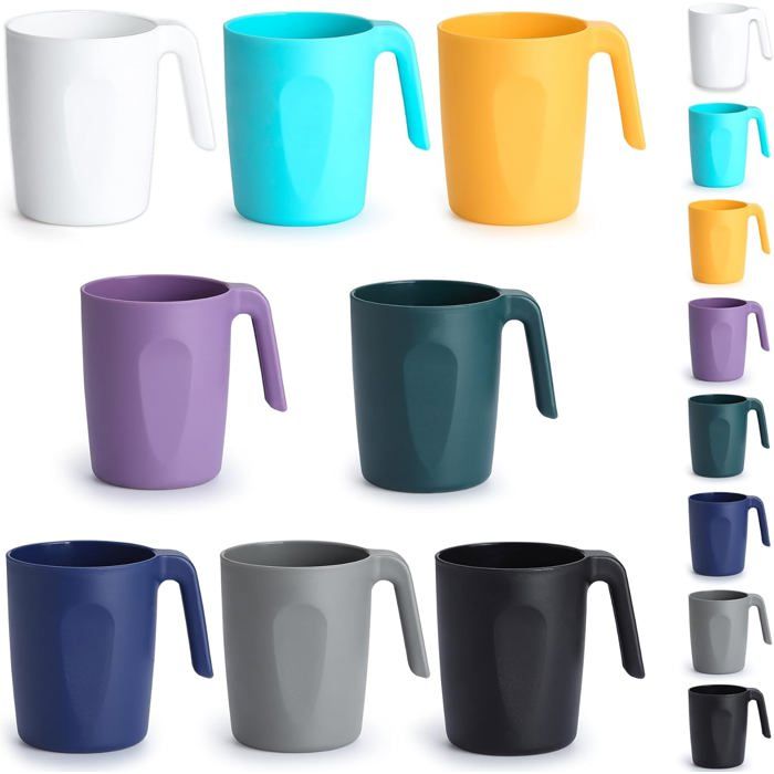 Gobelets en plastique réutilisables avec anse - DeliaC - Lot de 8 pièces - 450 ml - 7 x 86 x 10 cm - Incassables