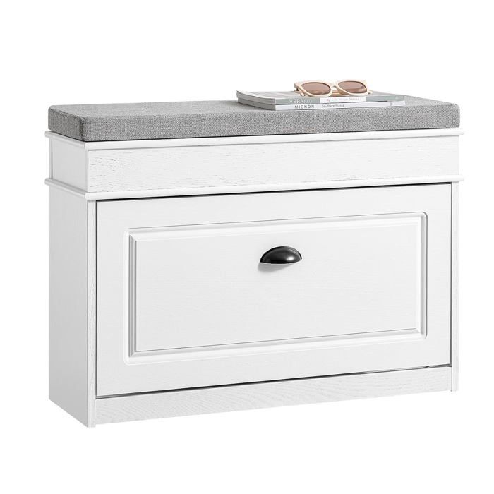 Banc à chaussures avec coussin assise - 75 x 24 x 54 cm - bois vintage tiroir caché MDF range 6 à 8 paires modulaire pour entrée