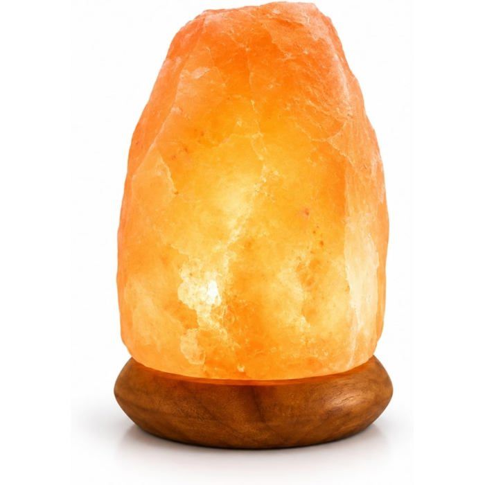 Lampe USB en Cristal de Sel dHimalaya Rock - 100% Authentique Cristal de Sel dHimalaya Naturel - Sculpté à la Main – Base en Bois