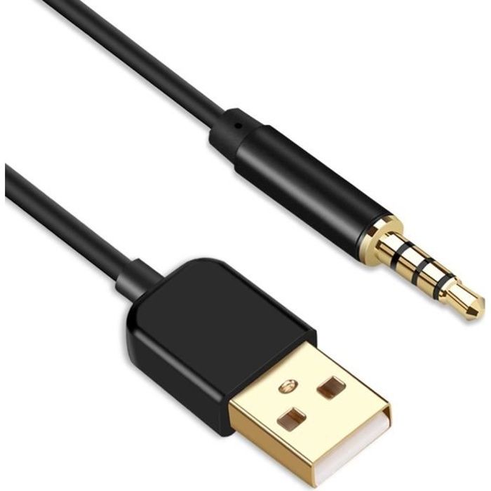 Câble Jack Audio 3,5 mm Mâle vers USB 2.0 Stéréo Auxiliaire 2 en 1