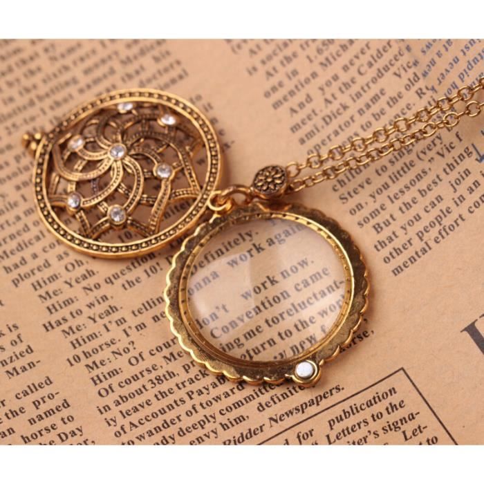 Loupe Collier 5X - Pendentif Loupe En Verre Avec Chaîne Dorée Pour Lecture Et Bricolage