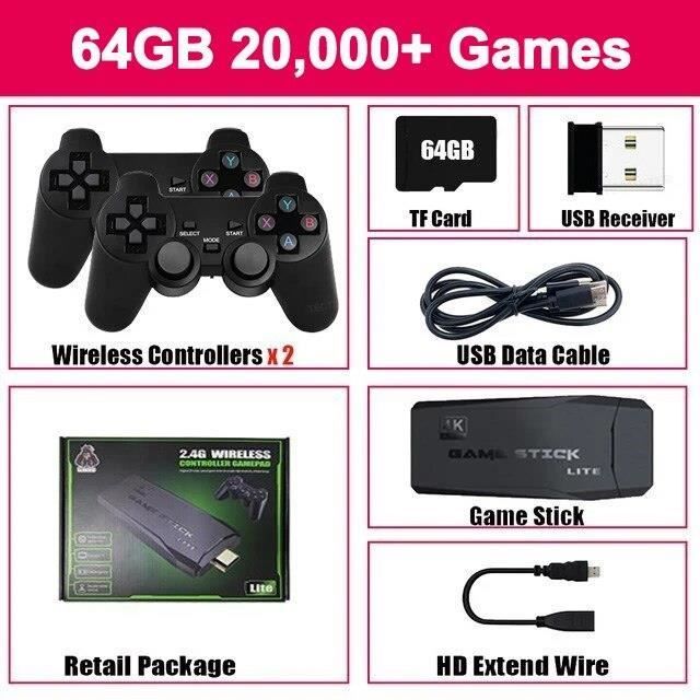 MARYS ELLEAY Console de Jeu Rétro sans Fil, 20000+ Jeux Intégrés, 9 Émulateurs, 4K HD, 2 Manettes de Jeu, Dongle sans Fil, Plug and Play pour TV (128G