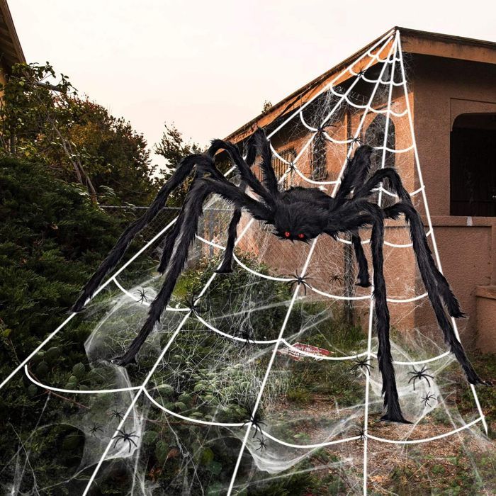 Lot De 2 Toiles D'araignée Halloween - Sangle Flexible 900 Pieds Carrés - Déco Extérieure