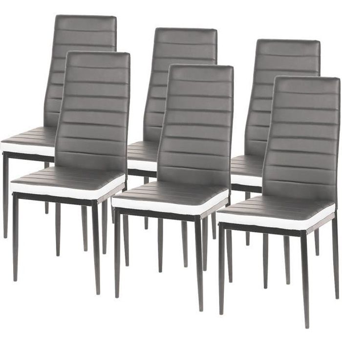 lot de 6 chaises salle à manger gris-blanc - design contemporain - cuir pu écologique - montage facile