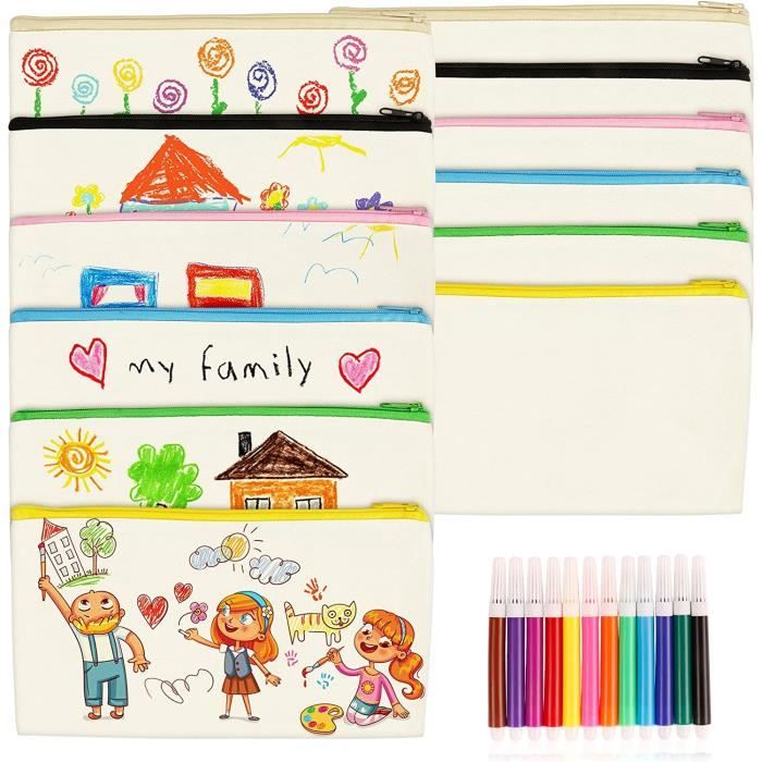 Kit 12 Sacs + Trousses à Colorier + 12 Crayons Empilables – Activité Créative Enfants Anniversaire & Cadeau Fille Garçon