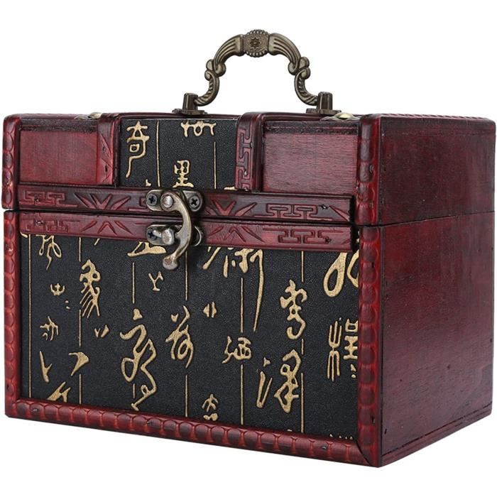 Boîte à Bijoux En Acajou Vintage - Coffret à Trésor En Bois 11,5x7x5 Cm, Pour Rangement Boucles D'oreilles, Bagues, Souvenirs