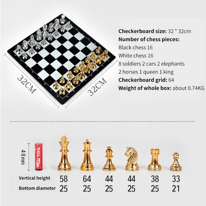 Ruban d'or de 32 cm - Jeu de dames de Backgammon magnétique Portable