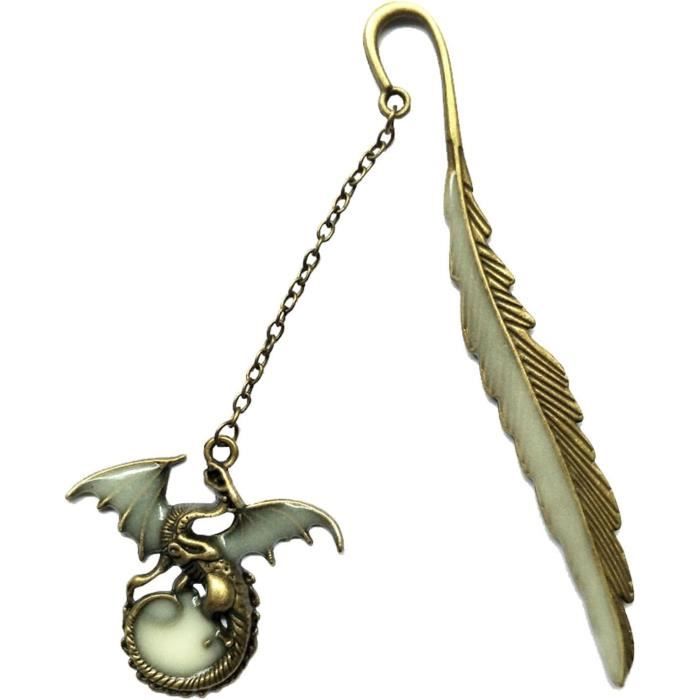 Signet Plume, Marque-Page Lumineux Vintage Avec Pendentif Dragon Volant, Cadeau De Marqueurs De