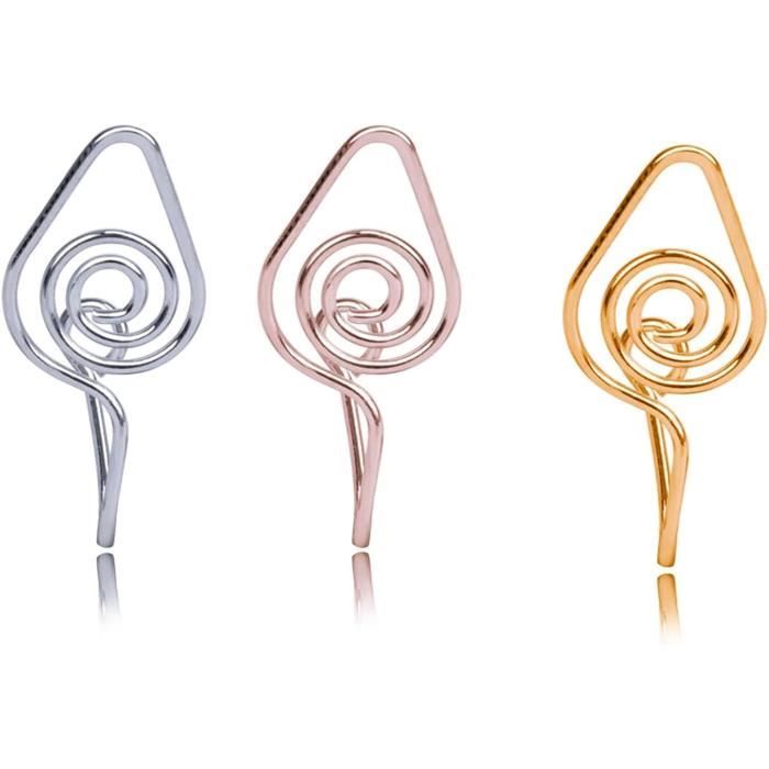 Lot De 6 Faux Anneaux Piercing Nez, Septum, Lèvre - Acier Chirurgical Sans Aiguille - Couleurs Or, Argent, Noir - Accessoire Mode Temporaire