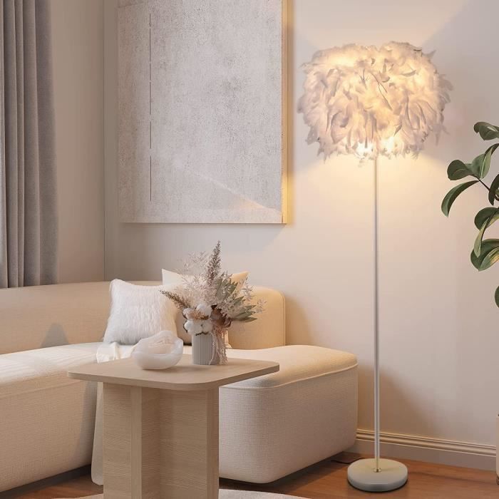 Lampadaire Estela Blanc Et Or - Abat-Jour Doré à L'Intérieur - Hauteur 157 Cm