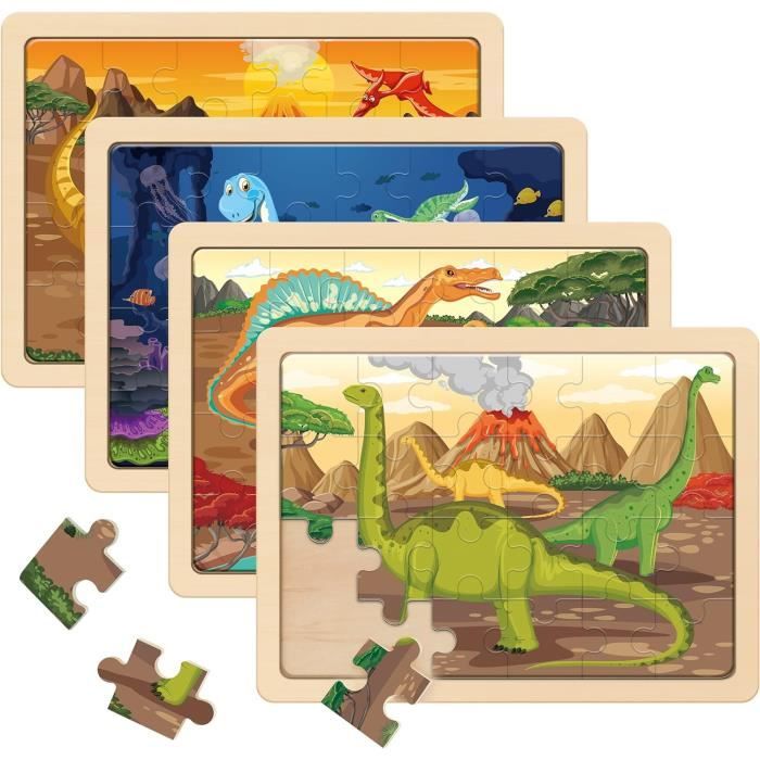 Puzzle Dinosaure en Bois pour Enfant - 4 Thèmes de Dinosaures - Jouet ...