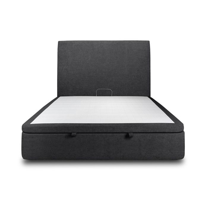 Lit coffre 200x200cm avec tête de lit tapissier Tissu Noir - Hauteur totale : 39cm - Sommier en bois massif avec Pieds bois 10 cm Lit coffre 200x200cm avec tête de lit tapissier Tissu Noir - Hauteur totale : 39cm - Sommier en bois massif avec Pieds bois 10 cm
