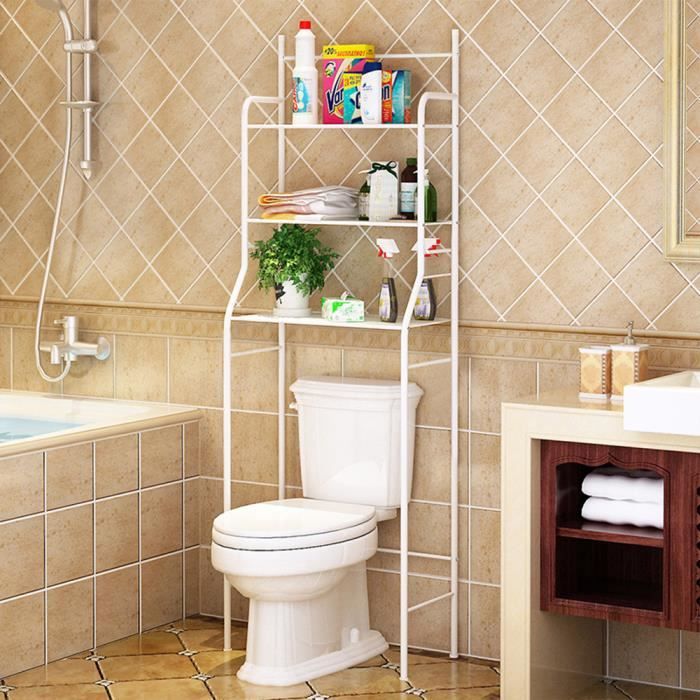 blanc meuble de rangement au-dessus des toilettes wc ou lave-linge avec 3 tablettes, en métal laqué 165 x 55 x 25cm,etagère de salle