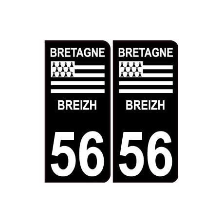 56 Breizh Bretagne drapeau noir sticker autocollant plaque immatriculation auto - Angles : arrondis