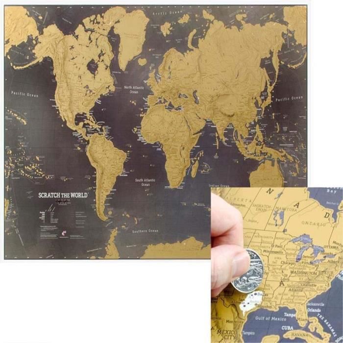 Carte Du Monde à Gratter Noire 825x594cm