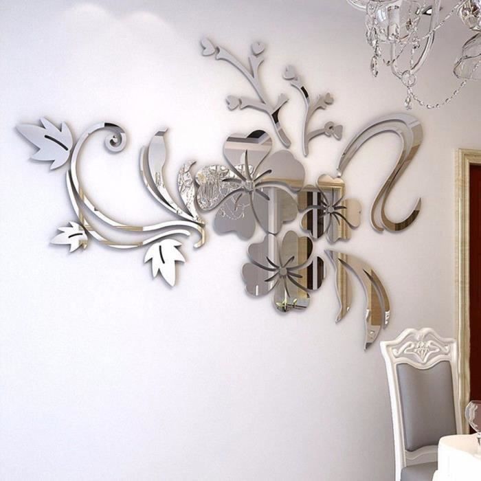 As the picture shows Silver / Viahwyt 3d DIY Acrylique Mur Miroir autocollant style europ/éen Fleur Arbre Stickers salle de s/éjour D/écoration de la Maison/ Acrylique