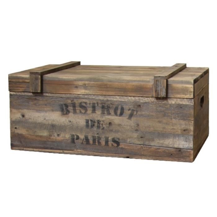 Grand Coffre en Bois Style Ancien de Rangement 74 cm x 45 cm x