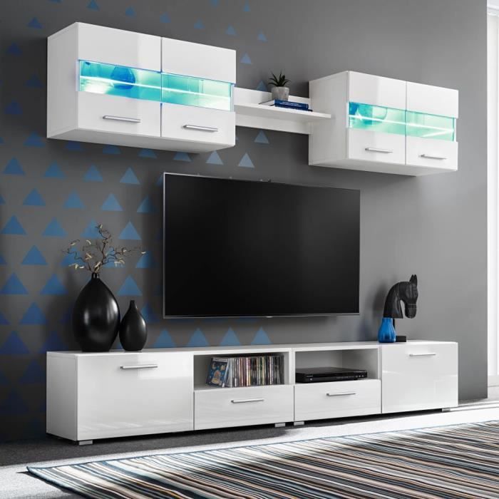 Salon ensemble de meubles en Verre Armoire Meuble TV Stand Affichage DEL étagère 
