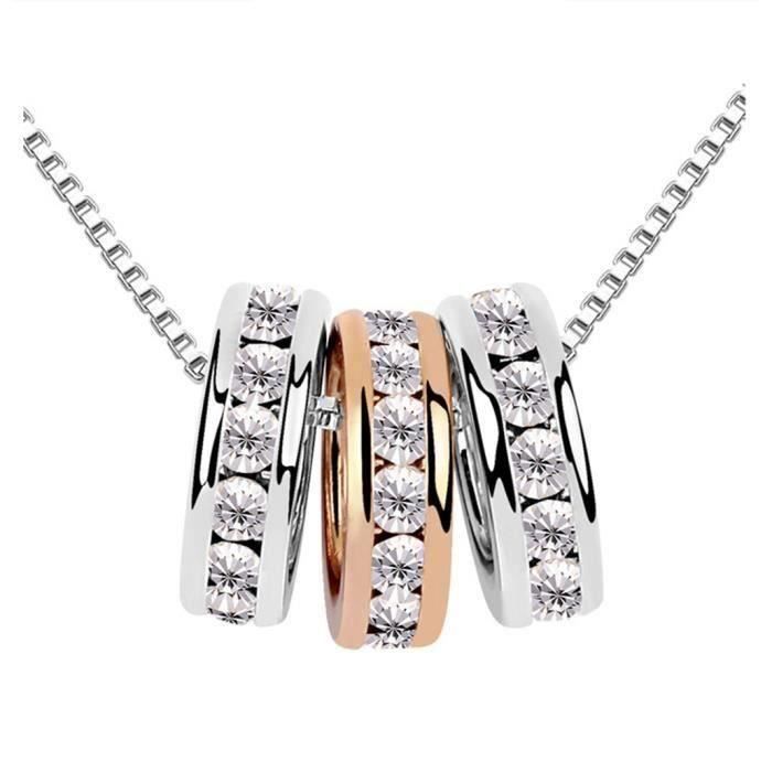 Collier femme argent LCC® Anneaux Pendentif Cristal SWAROVSKI