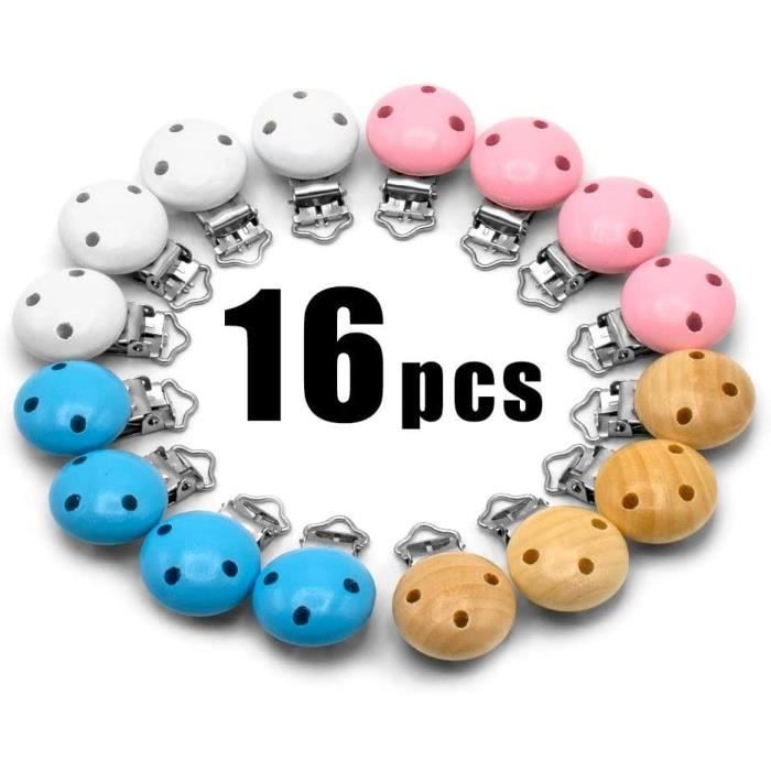 Pince Attache Tetine Bois,6pcs Bébé Clip DIY pour Faire Vos