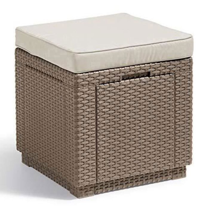 Tabouret Cube ALLIBERT - Cappuccino/Sable - Polycoton Cushion