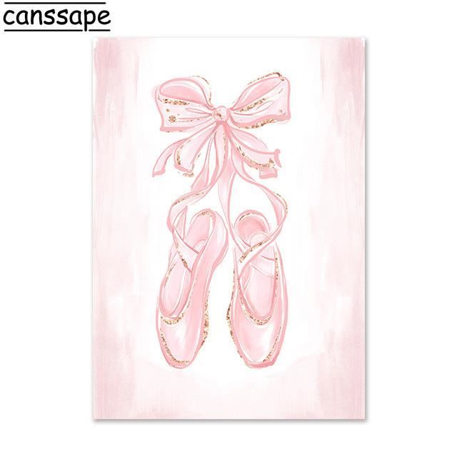 Affiche murale - Ballerines Roses - 2PCS - Toile de Coton - 50x70cm