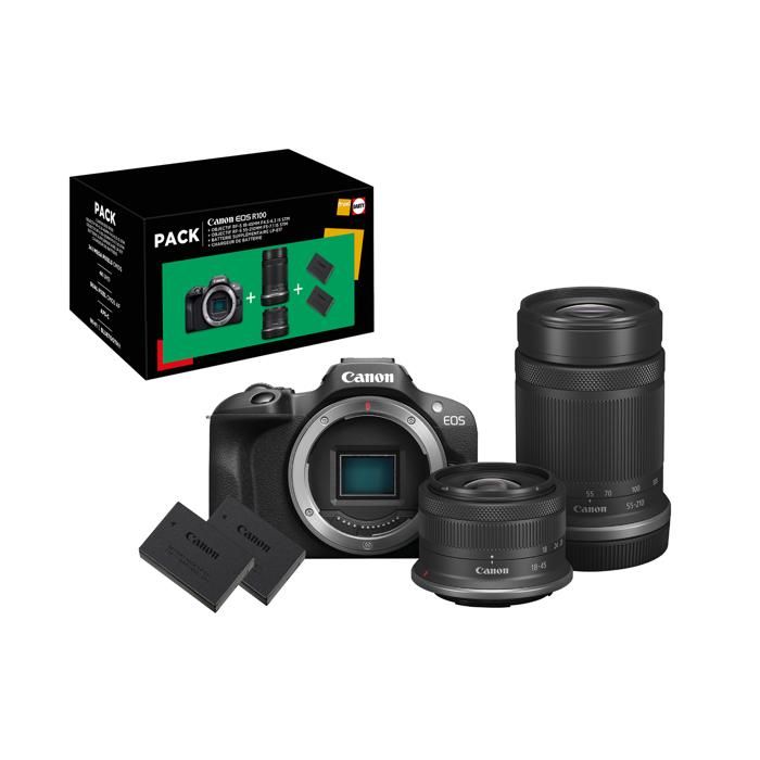 Pack Appareil photo hybride Canon EOS R100 + Objectif RF 18 45mm f4.5 6.3 IS STM + Objectif RF 55 210 mm f5 7.1 IS STM + 2ème batterie + chargeur - vue 7