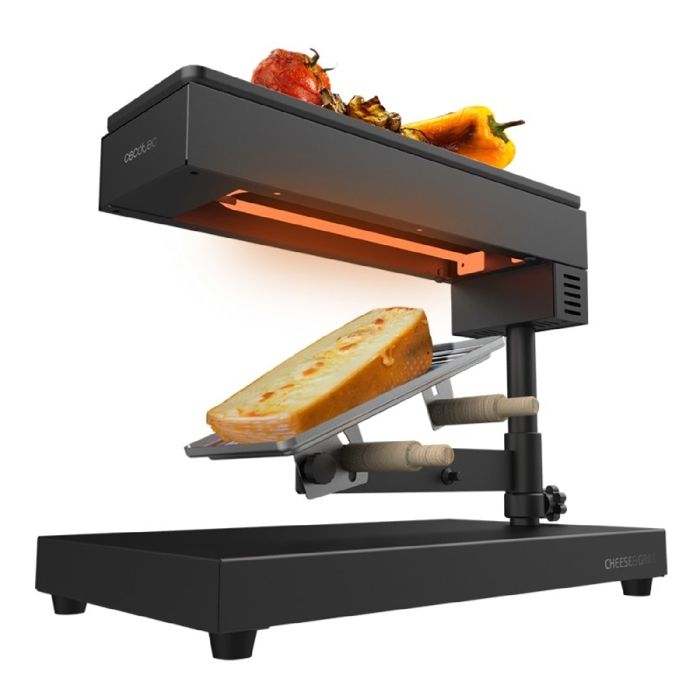 Cecotec Raclette traditionnelle Cheese&Grill 6000 Black. Puissance de 600W Fonction gril Acier inox 2 Spatules en Bois