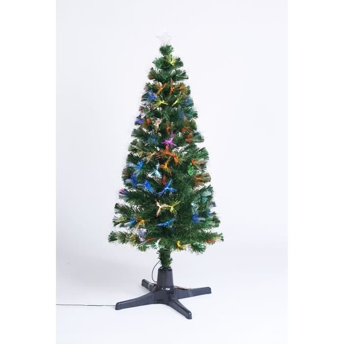 Sapin vert de Noël en PVC - H 120 cm - Fibre optique avec pied