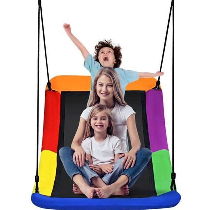 Balançoire Nid dOiseau Extérieur Rectangulaire 80x150cm COSTWAY-Tissu Oxford-Corde Réglables-3 Modes de Fixation-150KG Multicolore