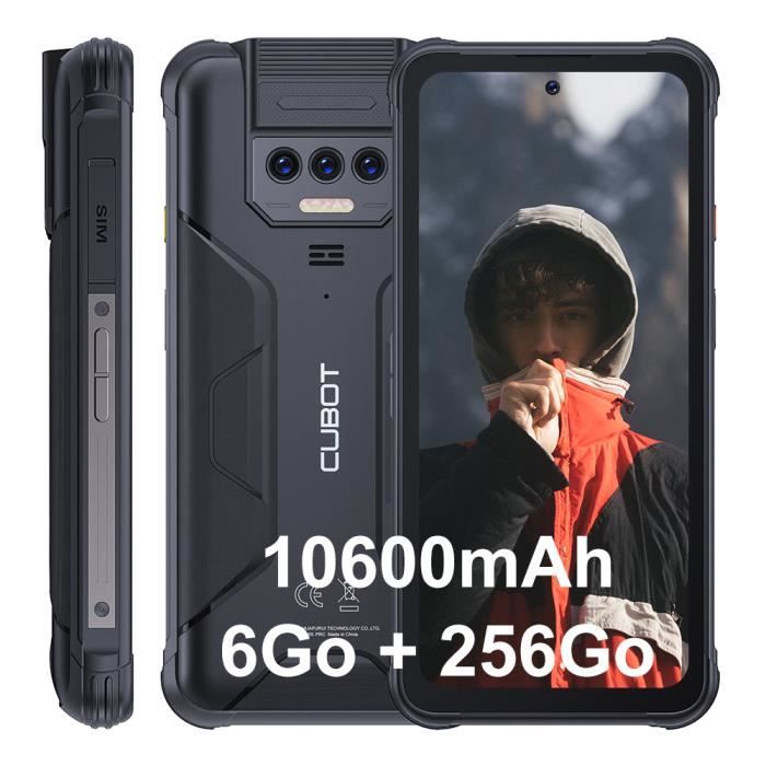 CUBOT Kingkong 8 Smartphone Robuste 6Go + 256Go 6.528'' FHD+ Caméra 48MP 10600mAh IP68 Étanche Android 13 NFC GPS Dual SIM 4G, Noir