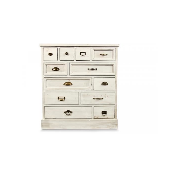 commode grainetier 12 tiroirs bois cerusé blanc 84x32x92cm -  blanc - décoration d'autrefois