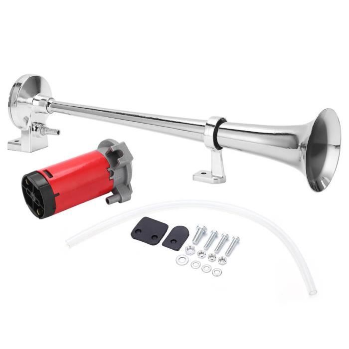 Klaxon Camion Rupse 12V - Trompette 450mm 150dB - Pour Voiture, Moto, SUV - Argent Zinc