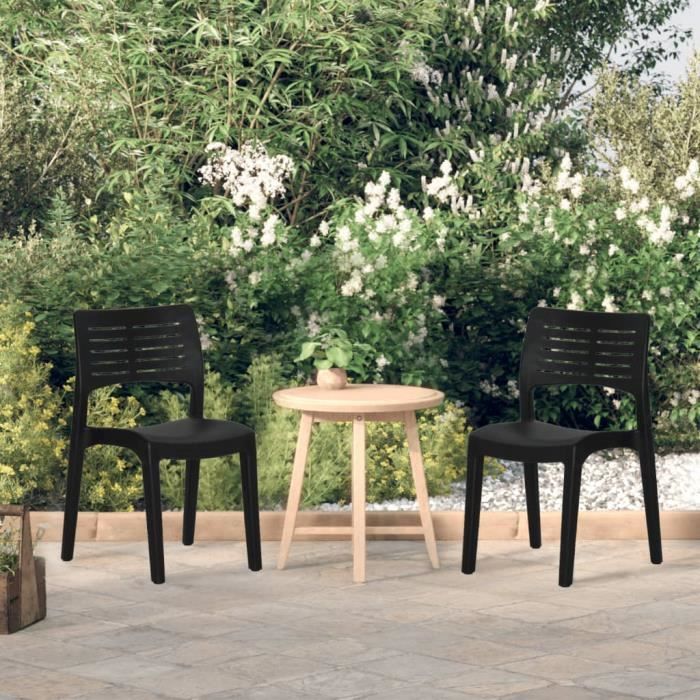 chaise de jardin - famirosa - anthracite polypropylène - lot de 2 - confortable et durable