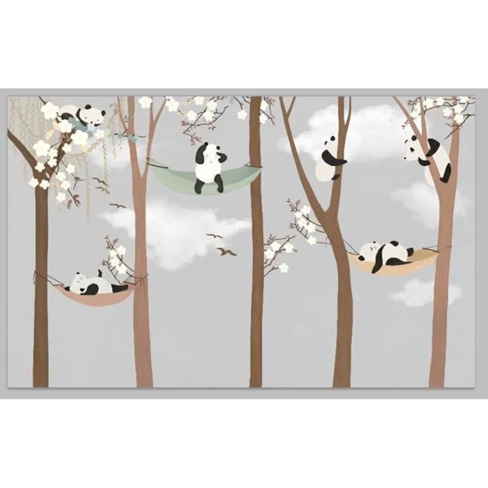Papier Peint 3D Effet Panda – Violet Et Rose, Motif Mural Original, 2023