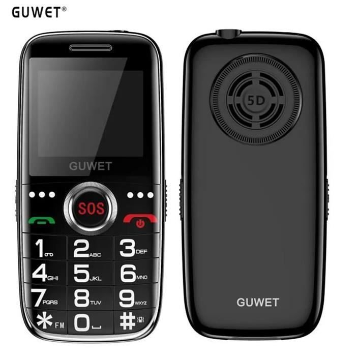 Guwet GSM Téléphone Portable Senior Débloqué,Dual-SIM,Grandes Touches Bouton SOS,Batterie 1800