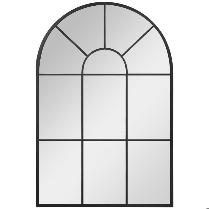 Miroir mural arqué - HOMCOM - verrière arche style industriel cadre métallique salon - métal - 91x60cm - noir