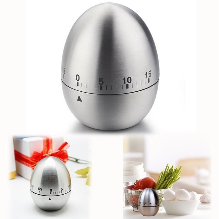 Minuteur De Cuisine En Forme D'œuf En Acier Inoxydable - Mécanique, Sans Pile, Durée 60 Minutes - Pour Cuisson, œufs, Loisirs Créatifs