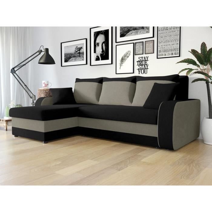 Canapé d'angle Noir Tissu Design
