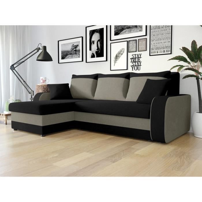 Canapé d'angle convertible KRISTO gris et noir en tissu
