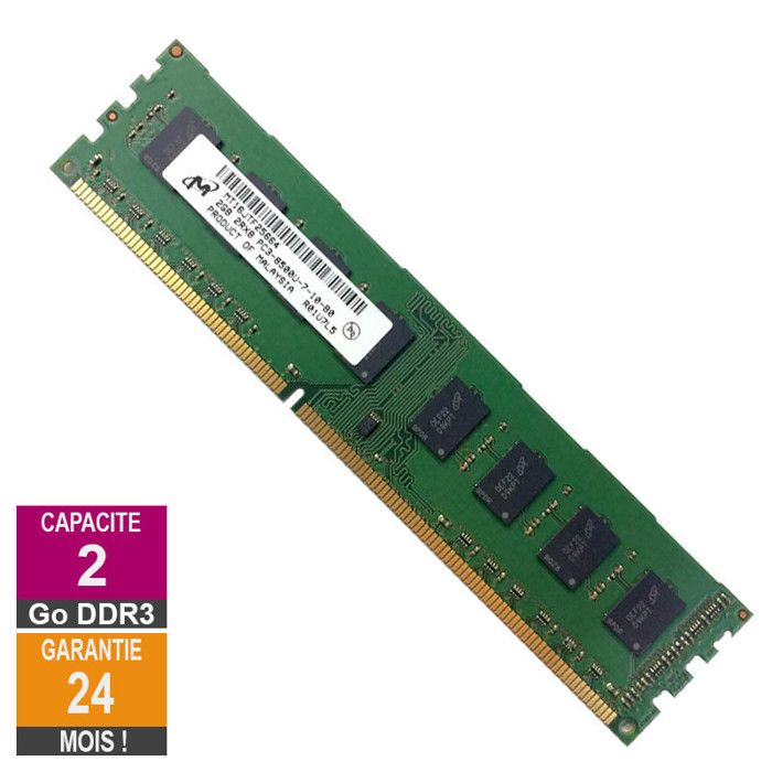 Barrette Mémoire 2Go RAM DDR3 Micron MT16JTF25664AY 1G1D1 PC3-8500U 1066MHz 2Rx8 - Micron