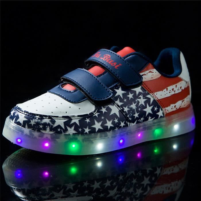 Espadrilles LED pour enfants mixtes Marque Modele Drapeau USA Couleur rose et bleue Cuir