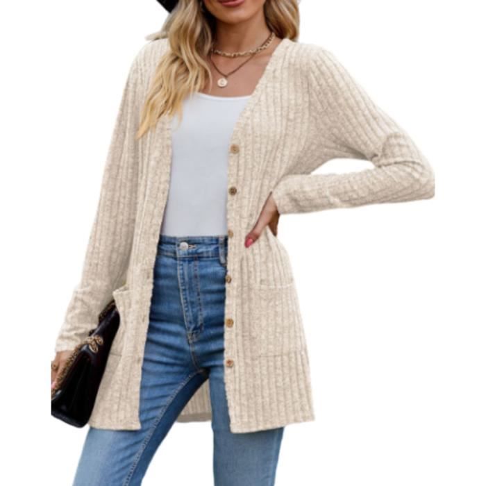 Cardigan Femme à Simple Boutonnage, Manches Longues, élégant, Vintage, Pull En Laine Tricotée