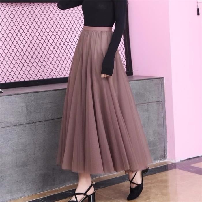 Jupe longue pliss e en tulle pour femme grande taille taille haute