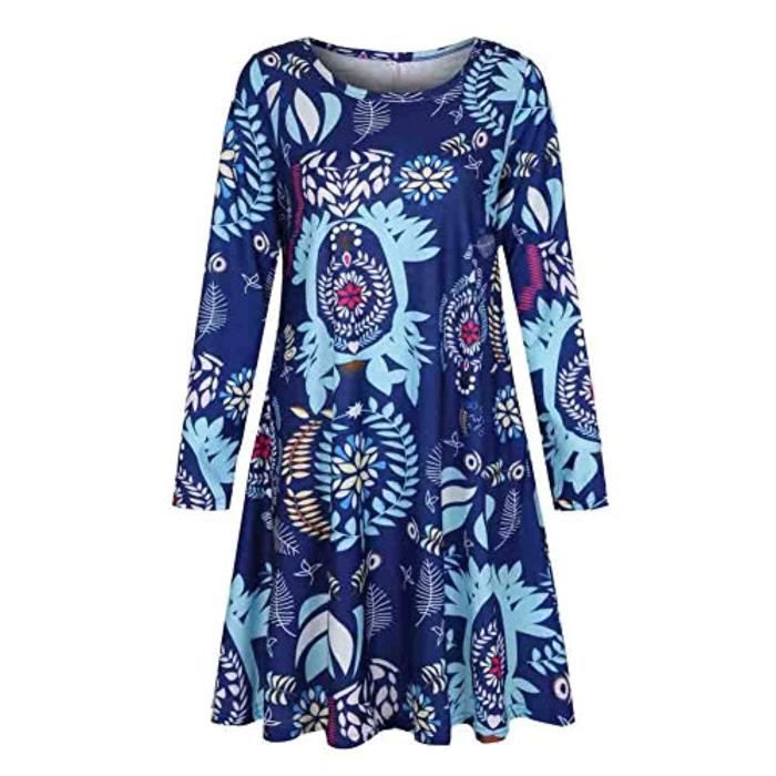 Robe à Manches Longues Ever Me Taille 40 - Couleur Brun-noir-blanc Cassé, Coupe Trapèze, Occasion Parfait état