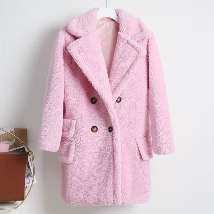 Manteau Femme Peluche chaude col rabattu moyen solide la mode