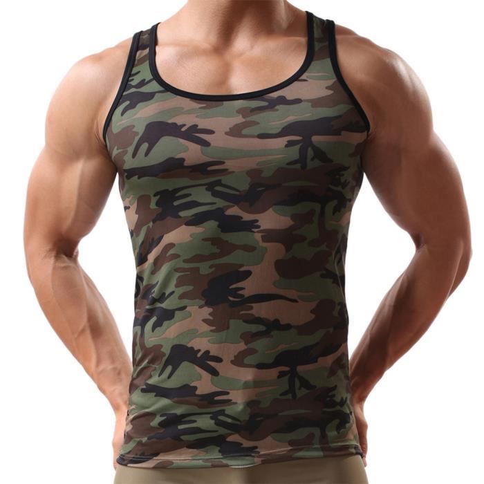 Homme Armée Camouflage Respirable Élastique Débardeur Gilet Sans Manches Vest 25 