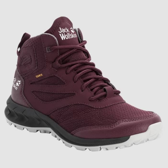chaussures outdoor femme jack wolfskin woodland texapore mid - rouge bordeaux/rose