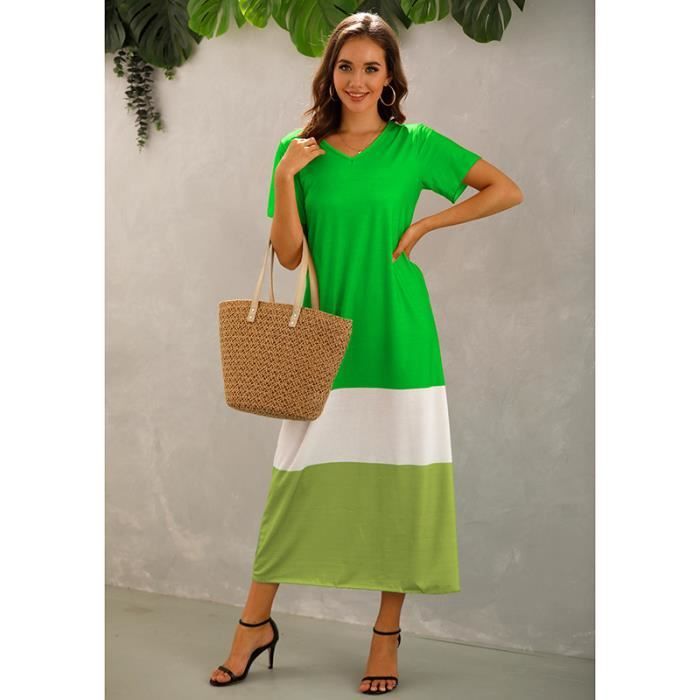 Robe Col En V Manches Courtes Unie Fourreau