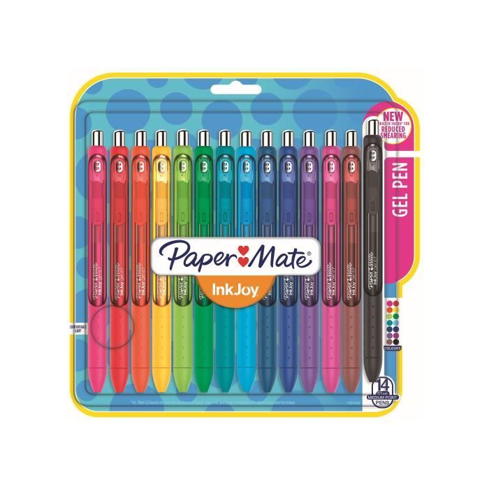 Paper Mate Inkjoy Gel - 14 Stylos à encre gel - Assortiment de couleurs - Pointe moyenne 0.7mm - sous blister